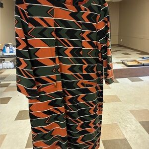 Tracy Negoshian Vibrant Orange and Green Patterned Dress